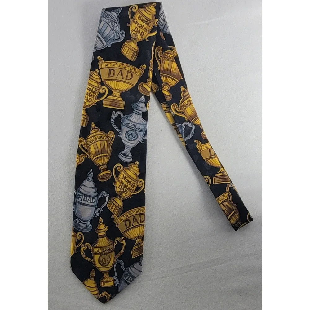 Addiction Men's Necktie Tie Polyester World's Greatest Dad Trophy Pattern 57